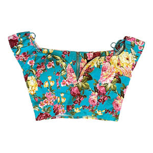 80's Floral Crop Top Zip Back Small